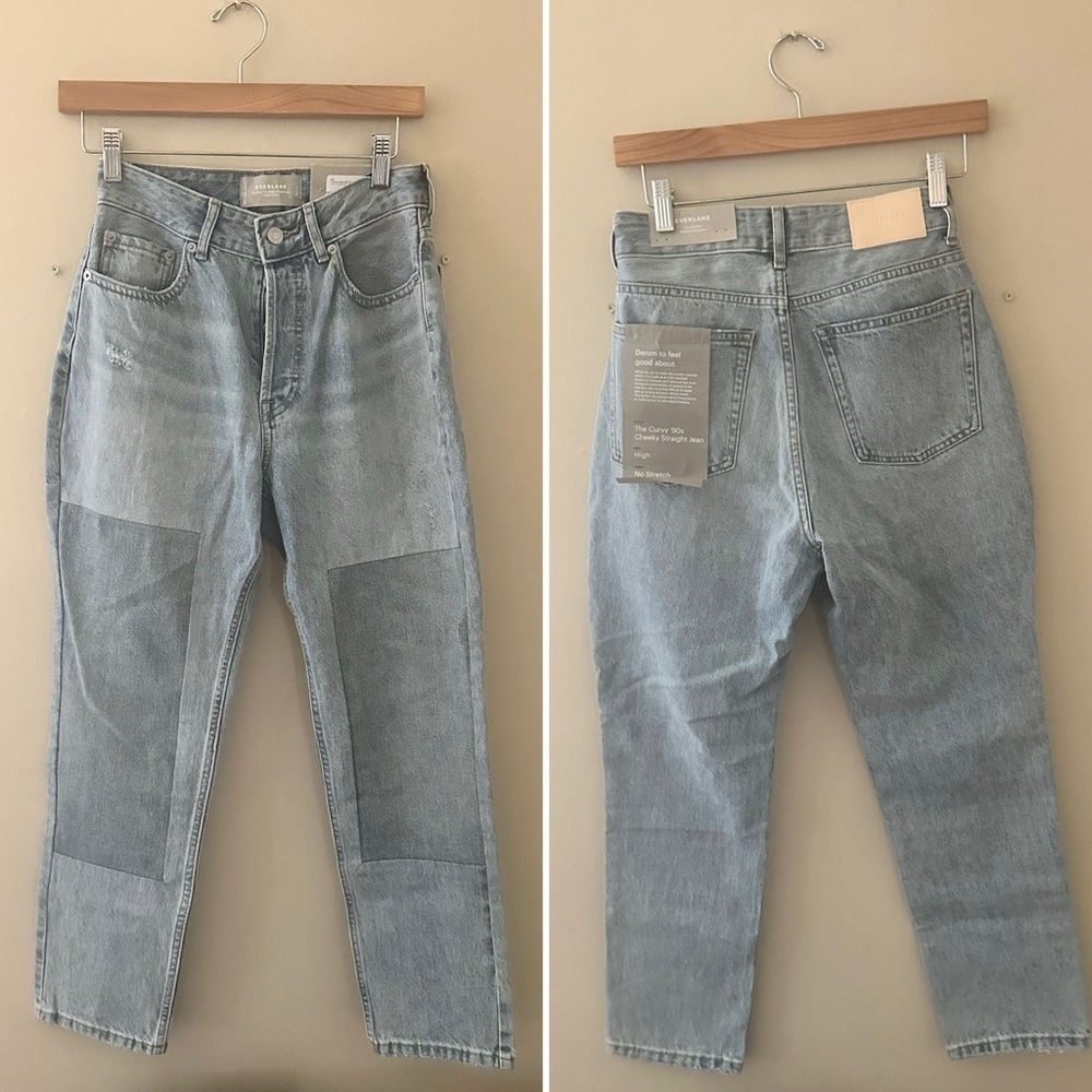 NWT Everlane 90s cheeky high rise curvy patchwork denim Jeans straight 28 Crop